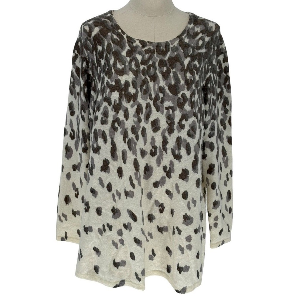 Croft & Barrow Womens XL Leopard Print Knit Sweater Tunic Cream Grey Brown
